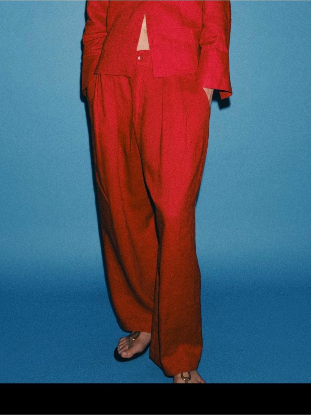 Zara Wide-Leg High-Rise Pants in Red